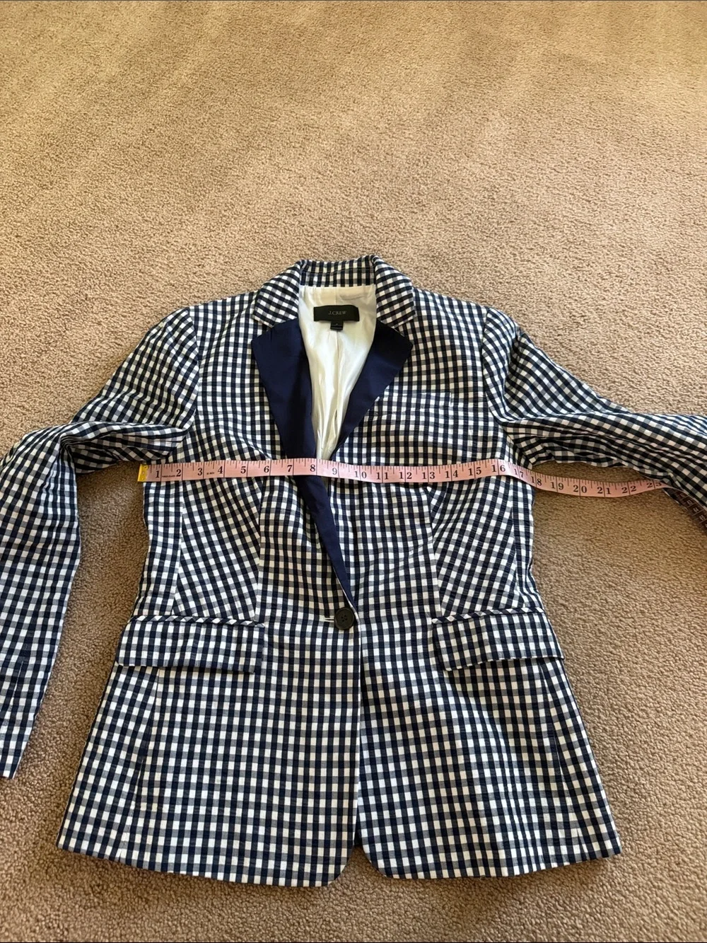 J. Crew Navy and White Gingham Blazer with Contrast Lapel